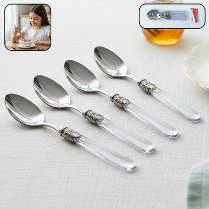 Premium Stainless Steel Dessert Spoon With Plastic Handle Set (4 Pc Set)