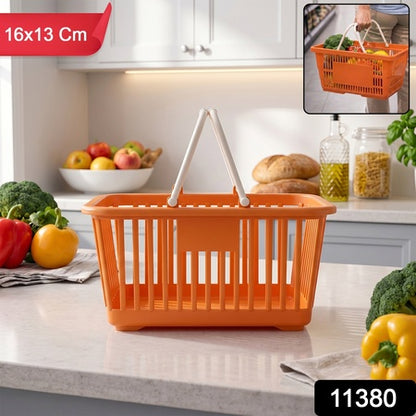 Plastic Storage Basket With Foldable Handles For Fruits Vegetables And Grocery (1 Pc)