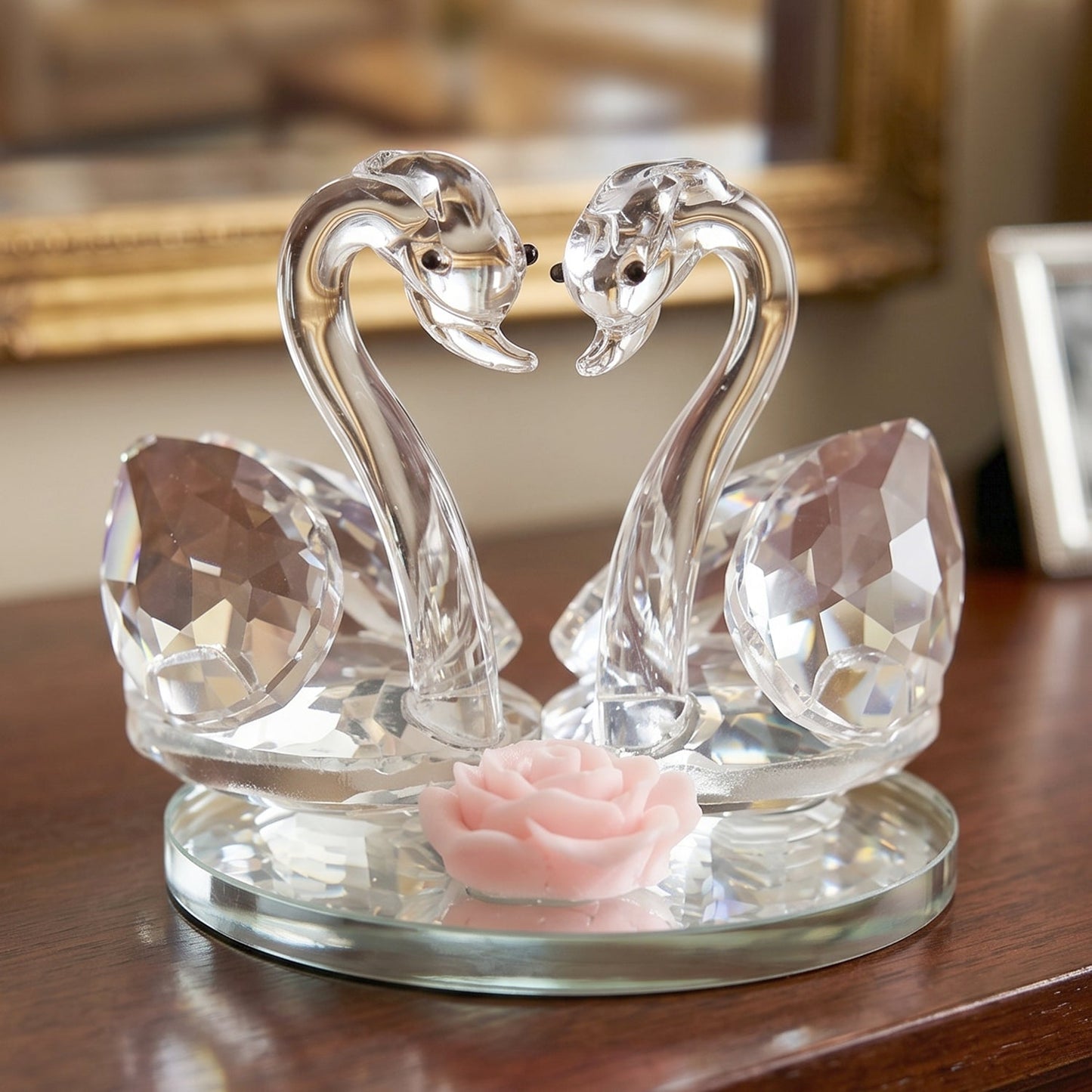 Crystal Swan Pair Showpiece Decorative Glass Couple Swan Home Decor (1 Pc)