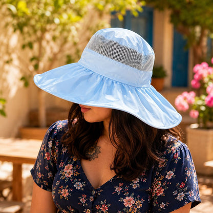 Women’s Wide Brim Sun Protection Hat with Open Top & Mesh Design (Random Color 1 PC)