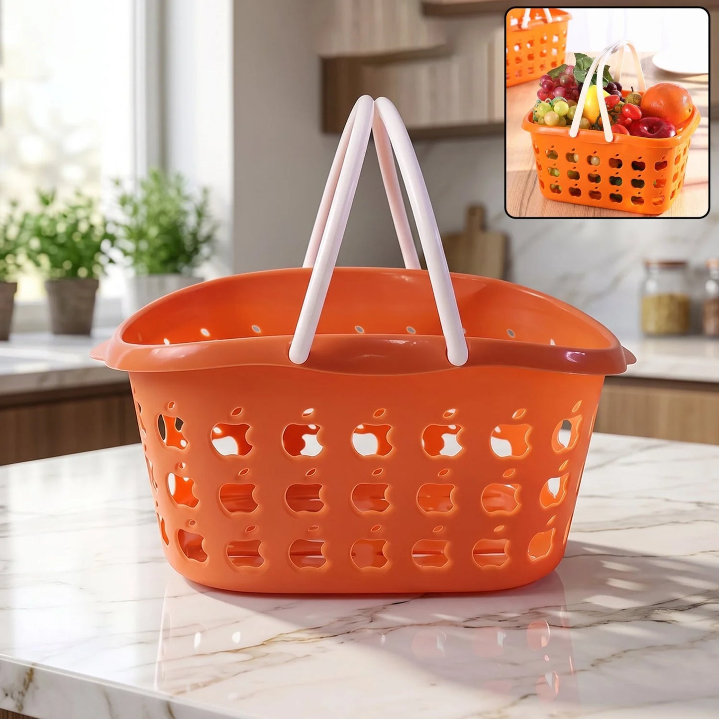 Plastic Storage Basket With Handle For Fruits Vegetables And Shopping (1 Pc)