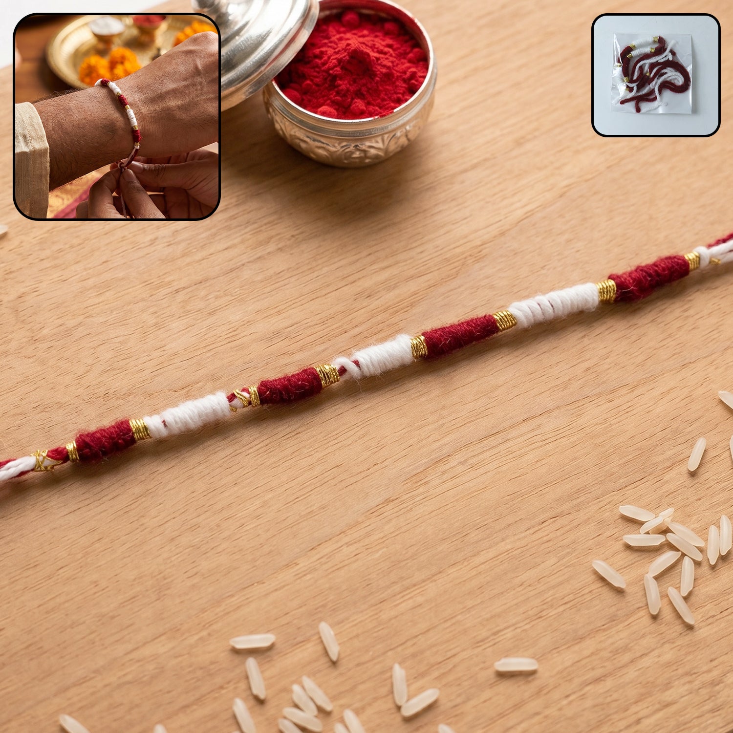 Handmade Red And White Thread Bracelet Rakhi (1 Pc)