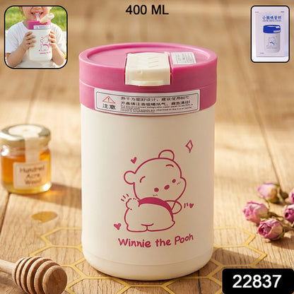 Cute Cartoon Printed Glass Tumbler With Lid And Straw (400 Ml)