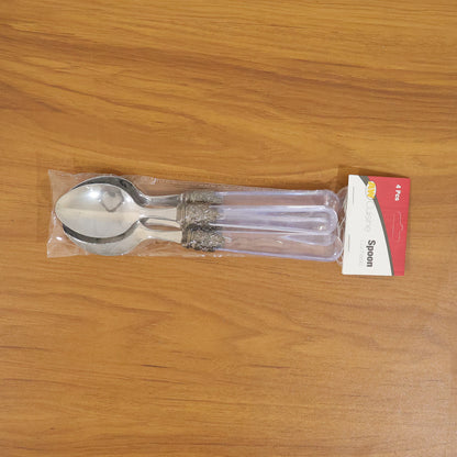 Premium Stainless Steel Dessert Spoon With Plastic Handle Set (4 Pc Set)