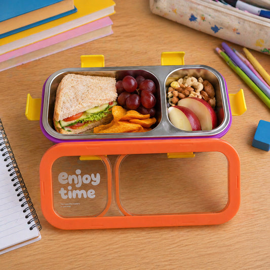 Stainless Steel Leak-proof Lunch Box With 2 Compartments With Spoon  Fork