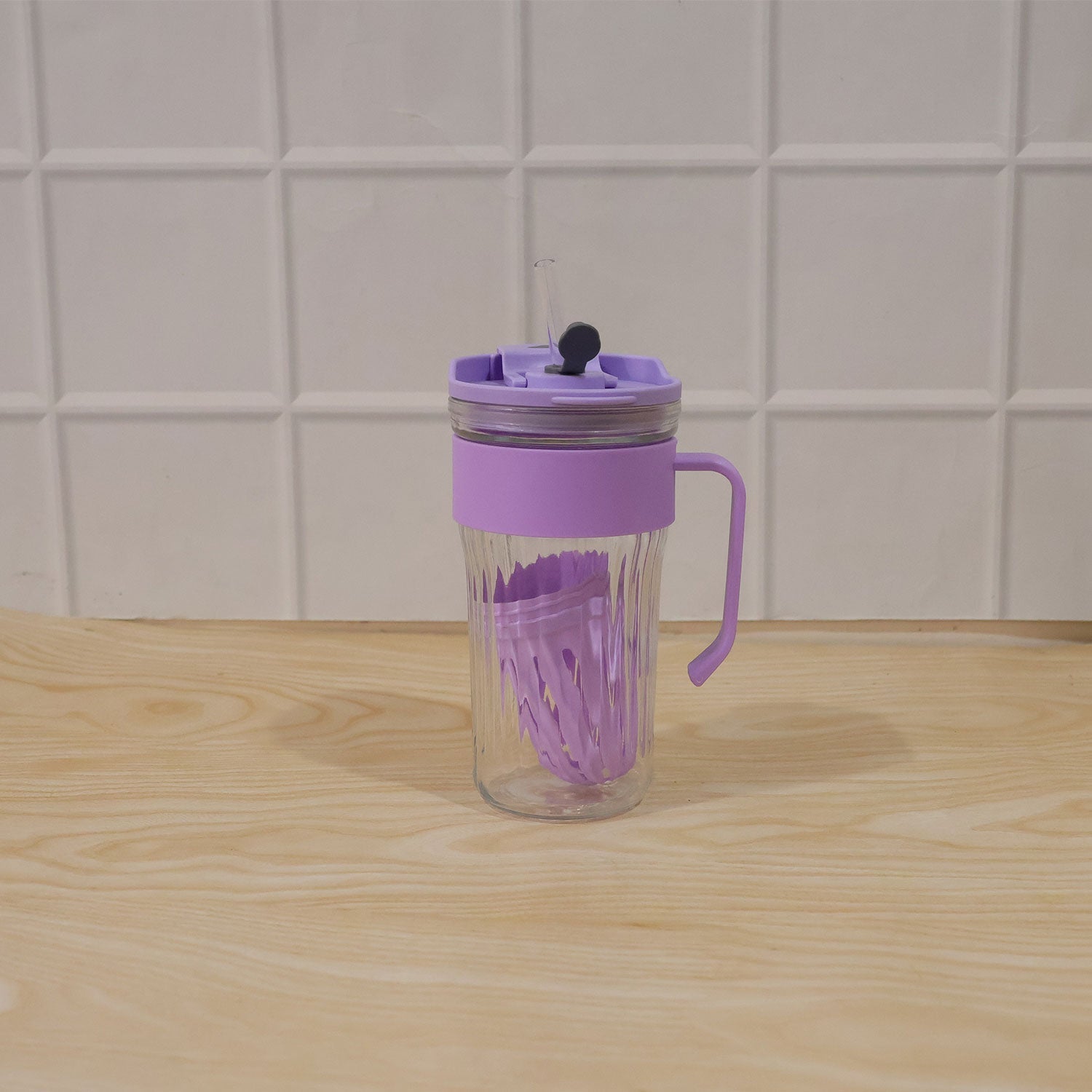 Glass Tumbler With Lid Straw And Handle For Cold Beverages And Juice (1 Pc)