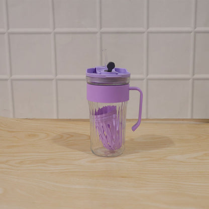 Glass Tumbler With Lid Straw And Handle For Cold Beverages And Juice (1 Pc)