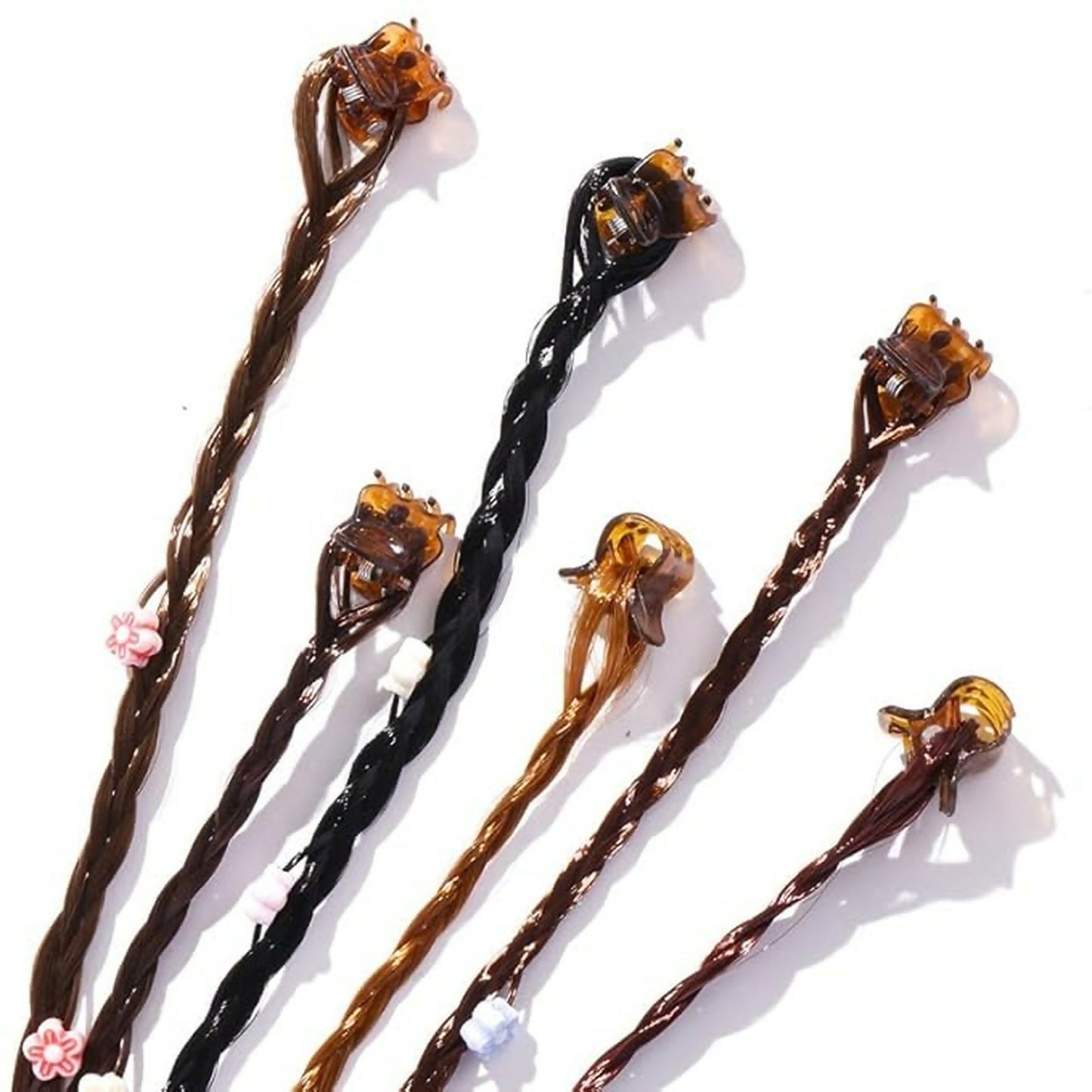 Kids Hair Braid Extensions with Clips | Fun Party Hair Accessories Pack of 6 (Color may vary)
