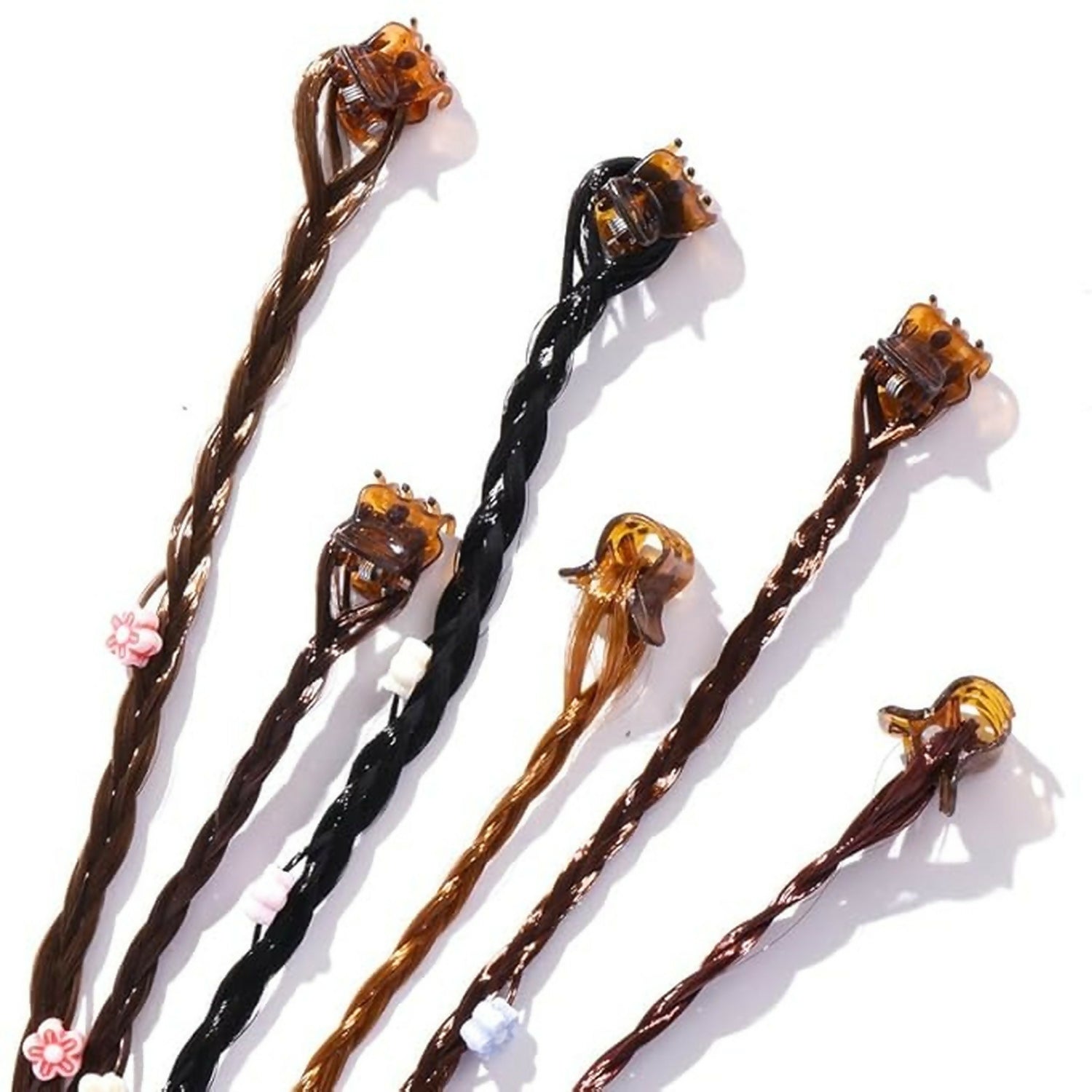 Kids Hair Braid Extensions with Clips | Fun Party Hair Accessories Pack of 6 (Color may vary)