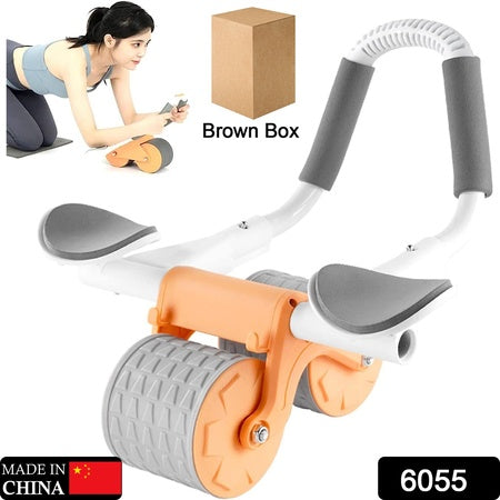 6055 Automatic Rebound Abdominal Wheel Ab Roller Wheel With Timer Elbow Support For Beginners Exercise Double Wheel With Knee Mat Holder For Body Fitness Strength Training Home Gym