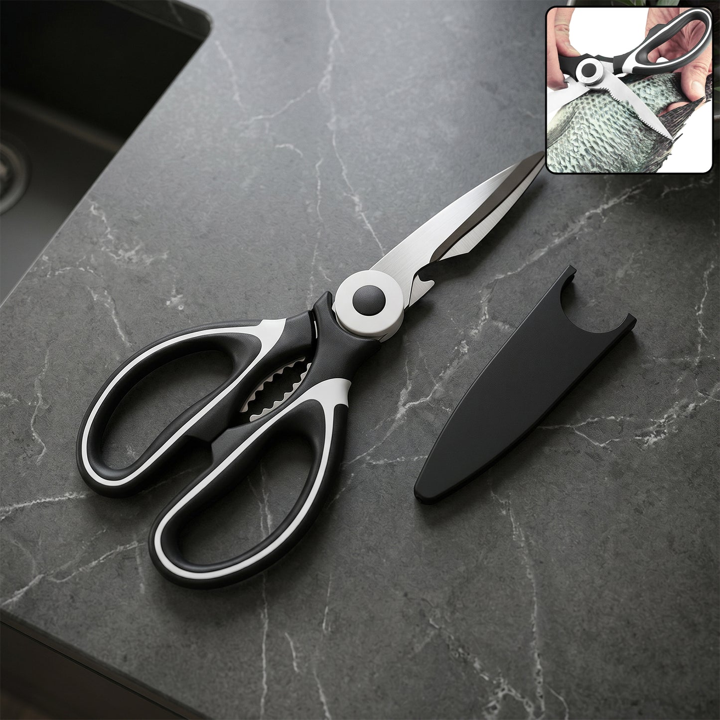 3 In 1 Multi-function Scissor Multipurpose Kitchen Scissors Steel Blades (1 Pc)