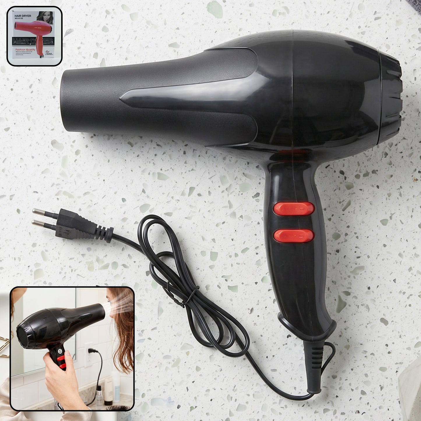 Portable Hair Dryer Compact Blow Dryer With Hot Cold Air For Home Salon (1 Pc)