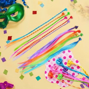 Kids Hair Braid Extensions with Clips | Fun Party Hair Accessories Pack of 6 (Color may vary)