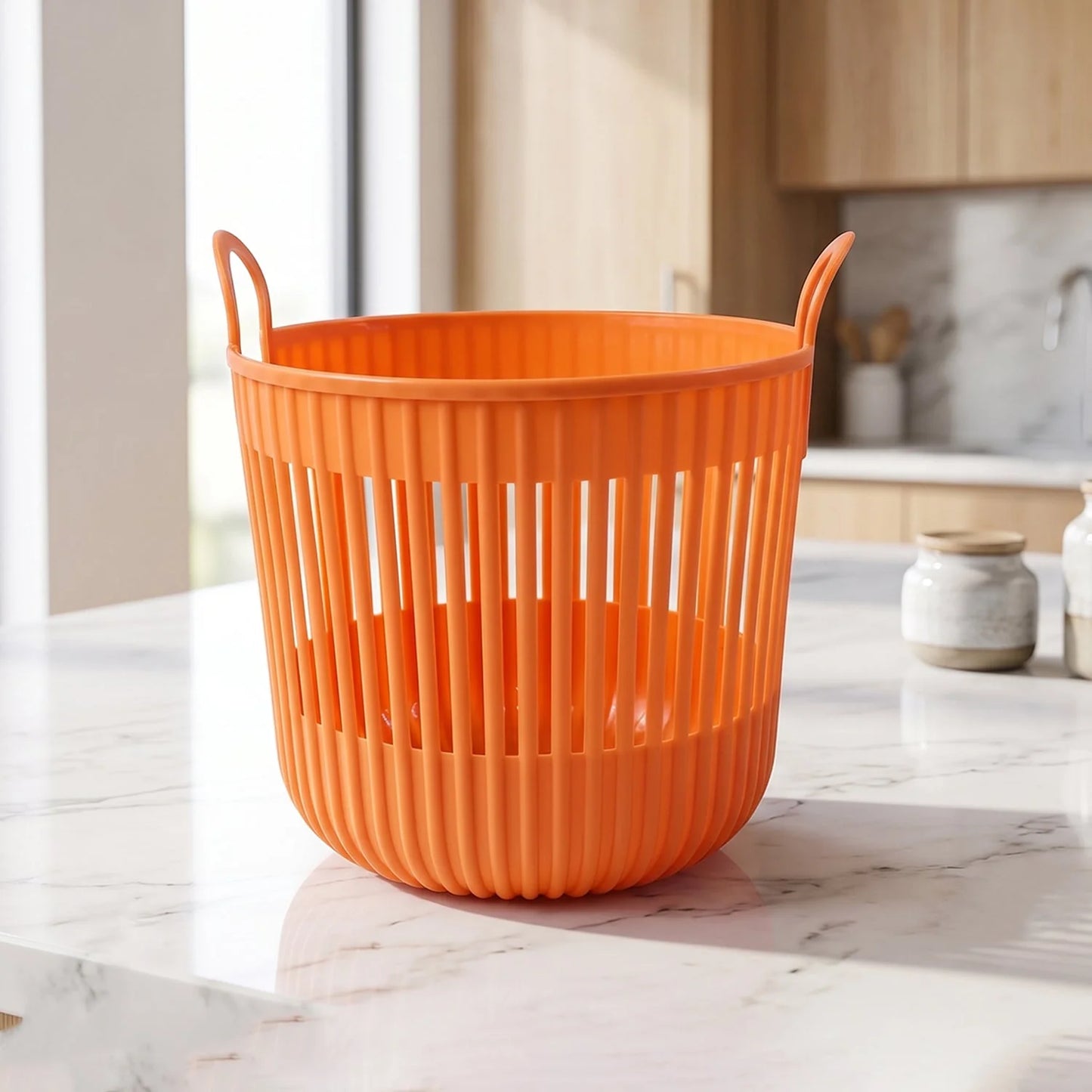 Plastic Round Storage Basket With Dual Handles For Home And Office Use (1 Pc)
