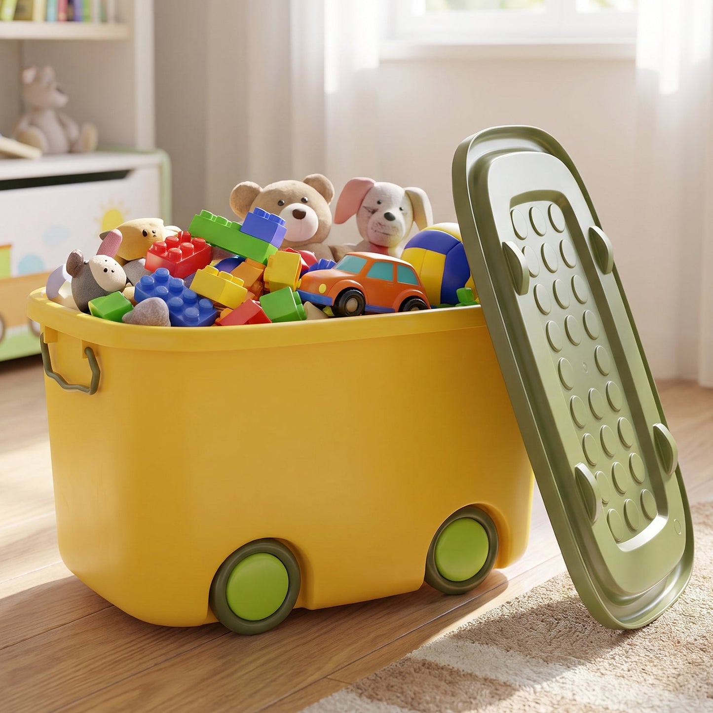 Rolling Storage Container Box With Wheels And Lid 25 Litre For Toys (1 Pc)