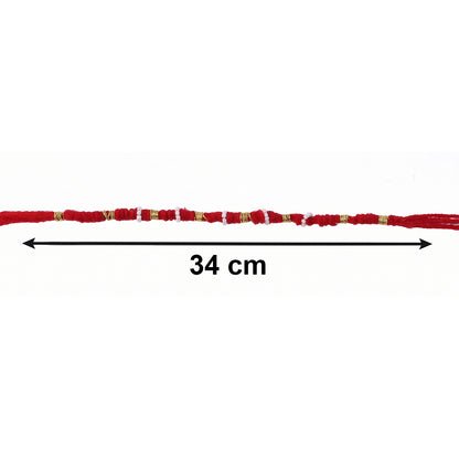 Handmade Red Bracelet Rakhi With White Beads (1 Pc)