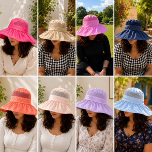 Women’s Wide Brim Sun Protection Hat with Open Top & Mesh Design (Random Color 1 PC)