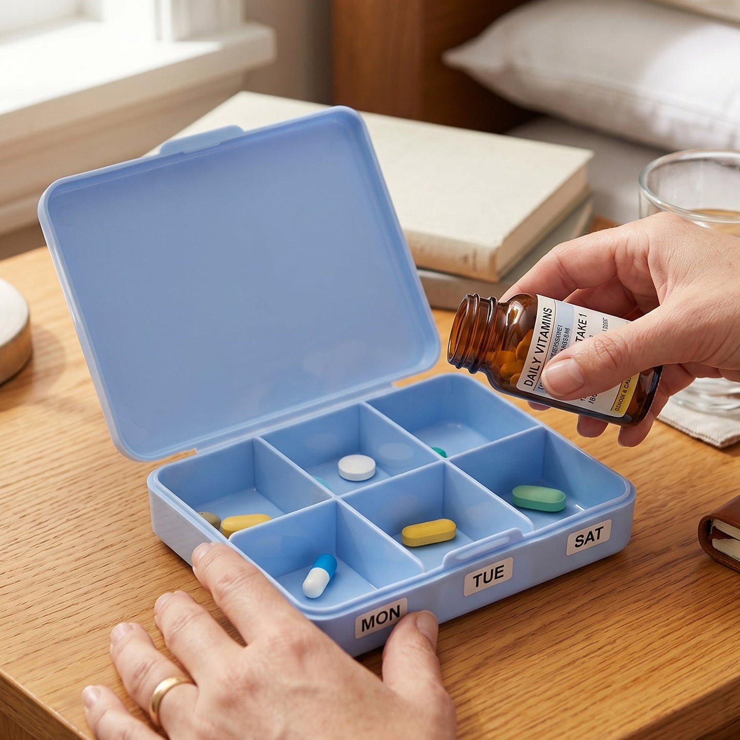 6 Compartment Plastic Pill Organizer Box Portable Medicine Storage Case (1 Pc)