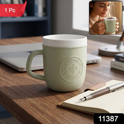Plastic Coffee Mug With Handle Leather Texture Tea Cup For Home And Office (1 Pc)