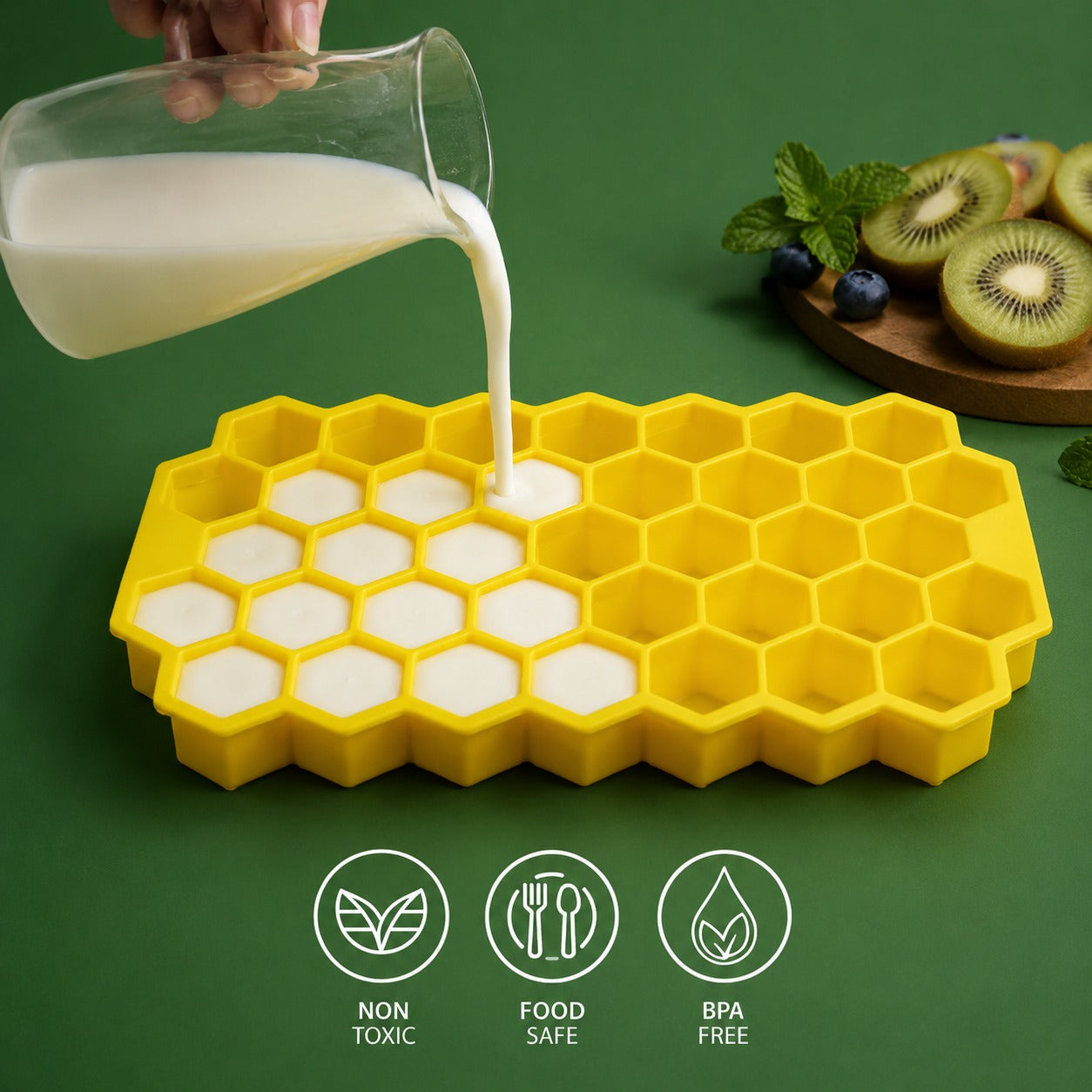 Hexagon Silicone Ice Cube Tray with Lid for Freezer & Drinks (Random Color 1 PC)