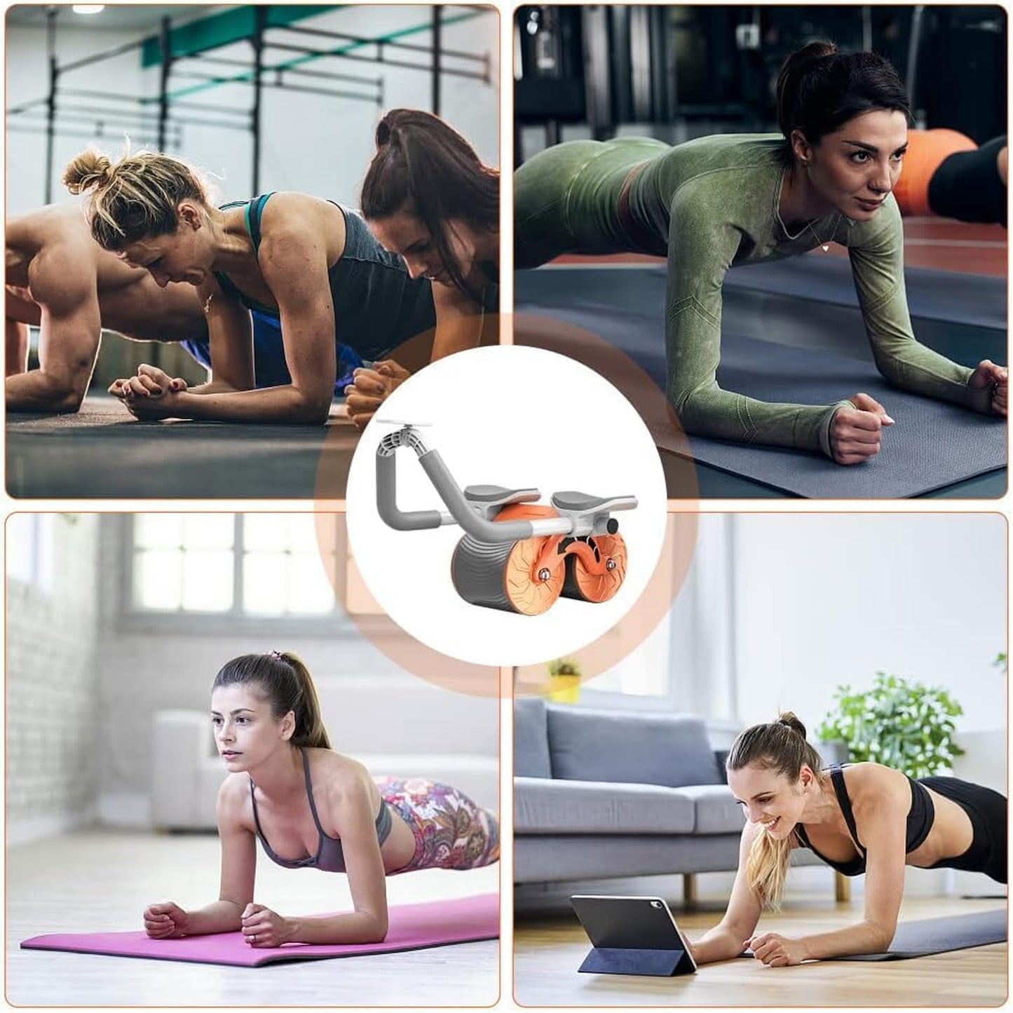 6055 Automatic Rebound Abdominal Wheel Ab Roller Wheel With Timer Elbow Support For Beginners Exercise Double Wheel With Knee Mat Holder For Body Fitness Strength Training Home Gym