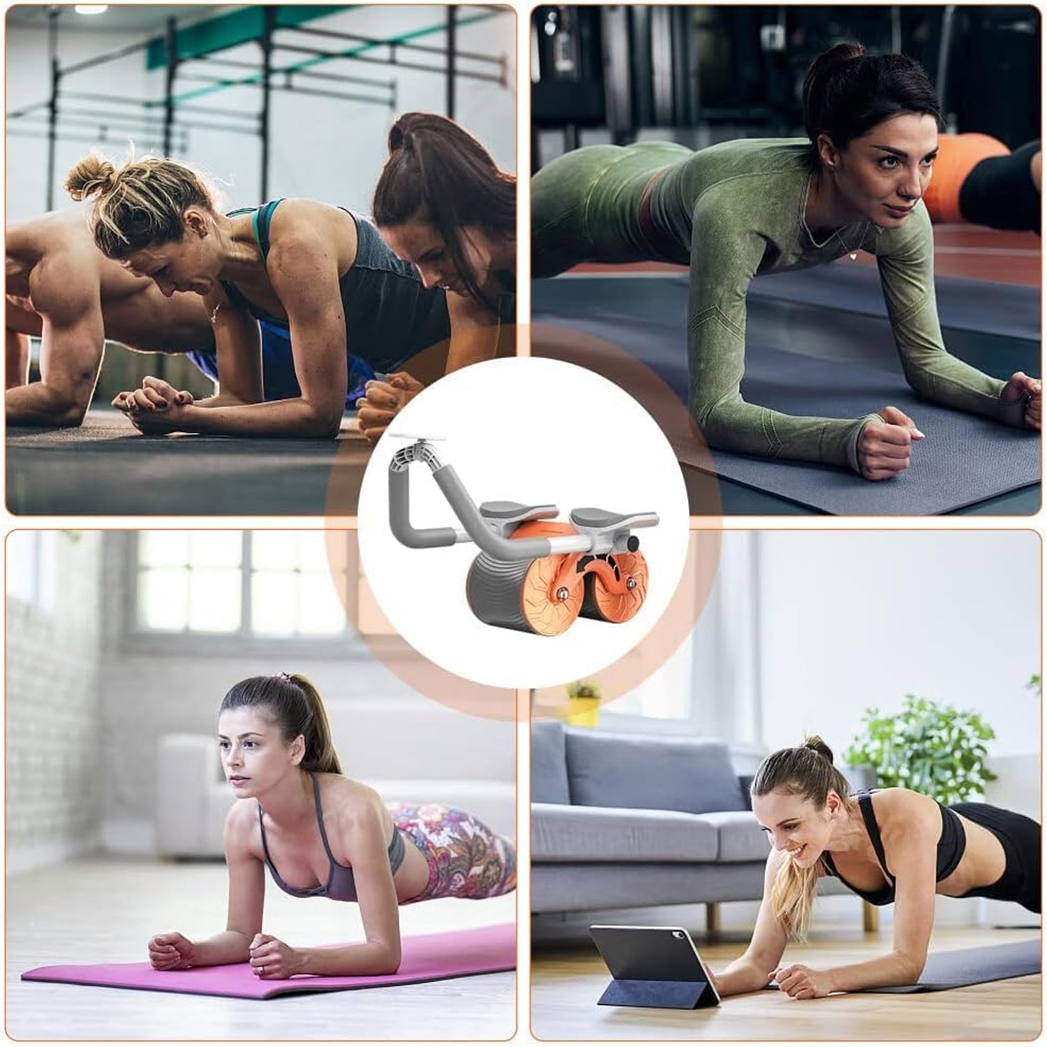 6055 Automatic Rebound Abdominal Wheel Ab Roller Wheel With Timer Elbow Support For Beginners Exercise Double Wheel With Knee Mat Holder For Body Fitness Strength Training Home Gym