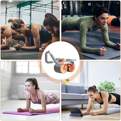 6055 Automatic Rebound Abdominal Wheel Ab Roller Wheel With Timer Elbow Support For Beginners Exercise Double Wheel With Knee Mat Holder For Body Fitness Strength Training Home Gym