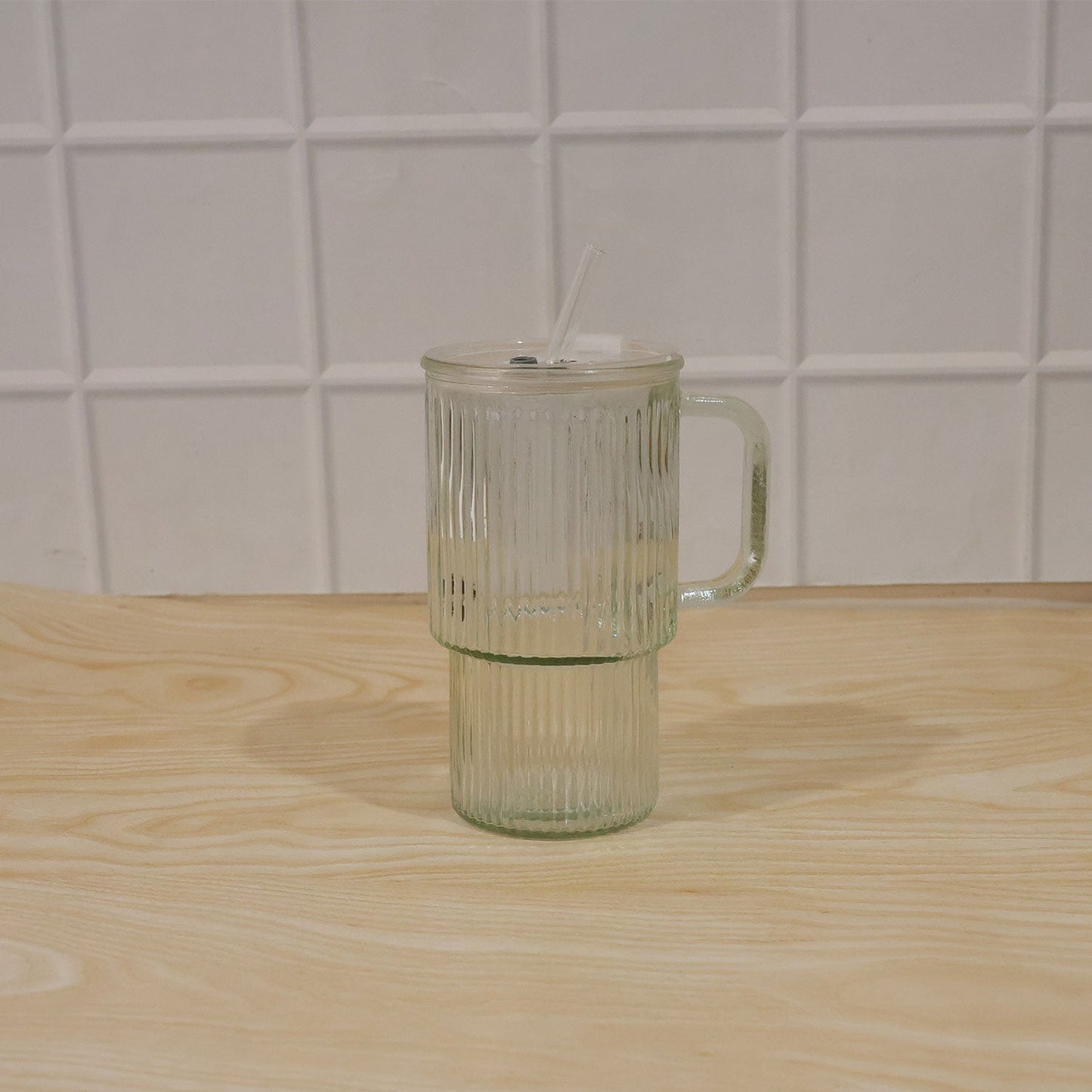 Glass Tumbler With Lid Straw And Handle For Cold Beverages And Juice (1 Pc)