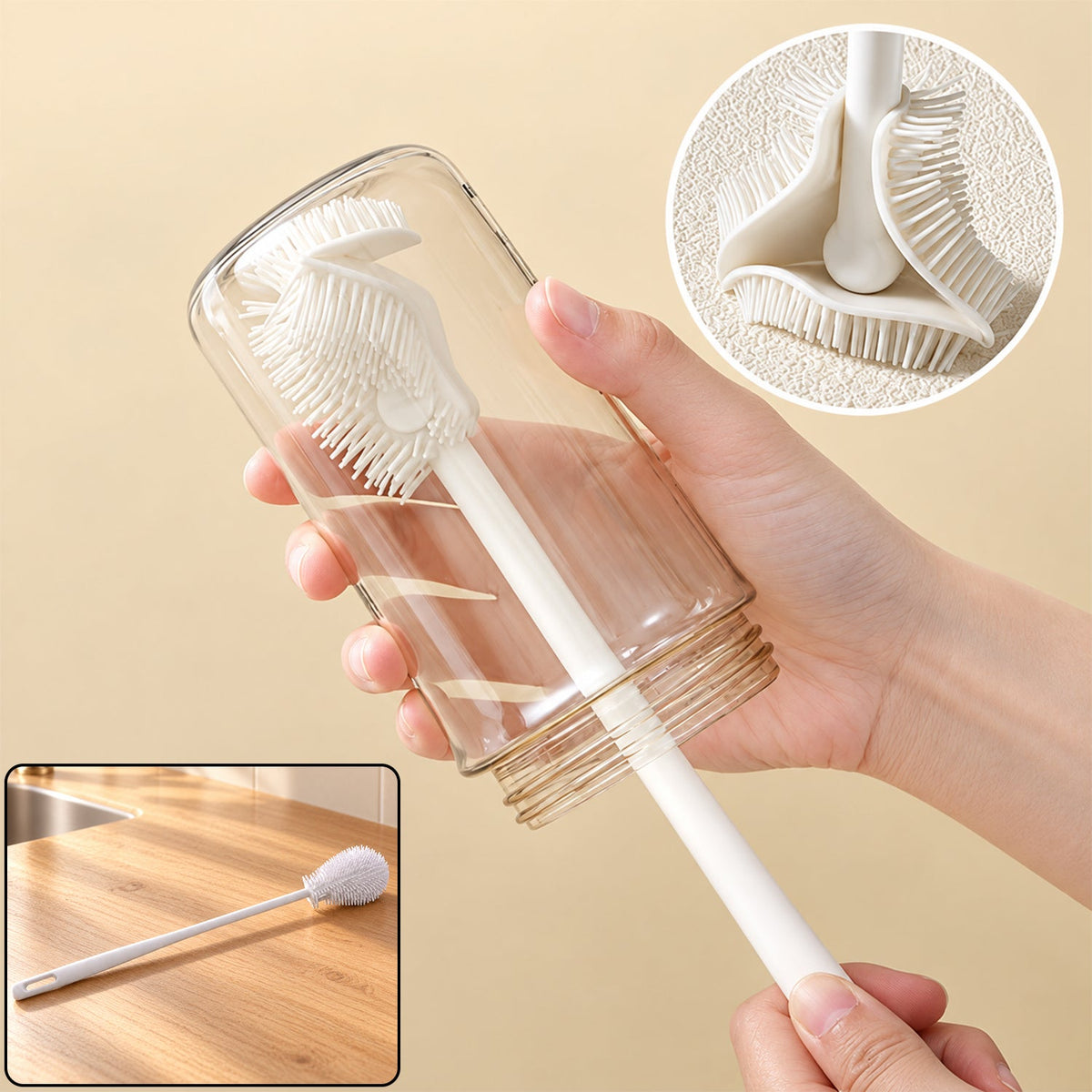 Silicone Cup And Bottle Cleaning Brush With Flexible Bristles For Kitchen (1 Pc)