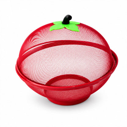 Metal Net Fruit Basket With Apple Shaped Dome Cover For Kitchen Use (1 Pc)