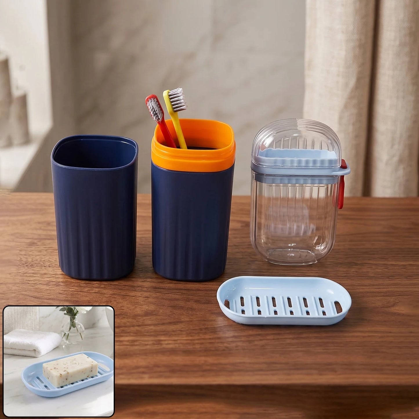 Bathroom Accessories Combo Set Tumbler Toothbrush Holder And Soap Dish (1 Set)
