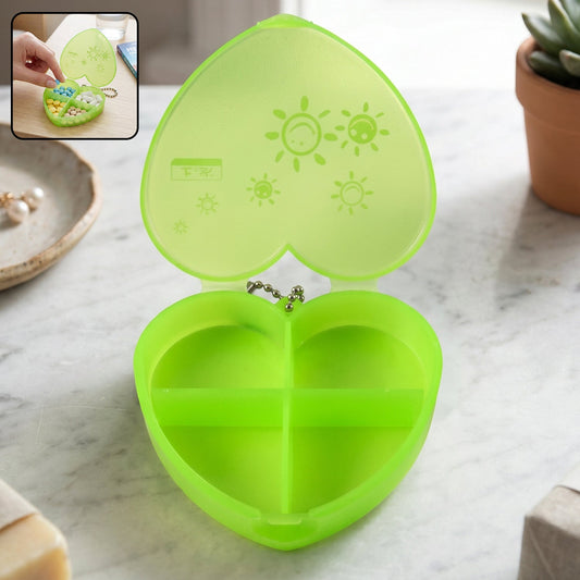 4 Compartment Heart Shape Plastic Pill Organizer Box With Keychain (1 Pc)