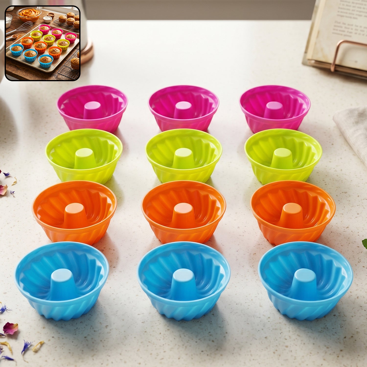 Reusable Silicone Cupcake Mould Set (12 Pc)