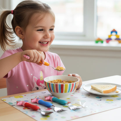 Unicorn Theme Kids Spoon And Fork With Plastic Handle Set (4 Pc Set)