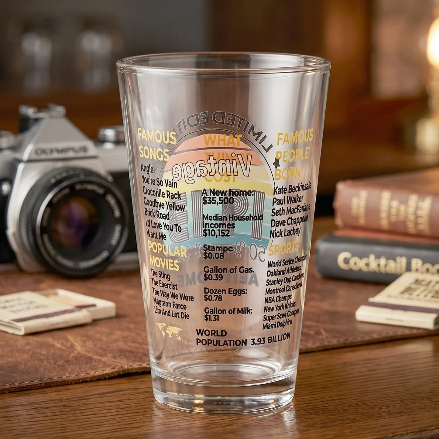 Printed Vintage Trivia Drinking Glass Tumbler For Beverages And Gifting (1 Pc)