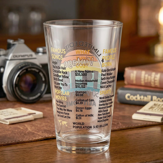 Printed Vintage Trivia Drinking Glass Tumbler For Beverages And Gifting (1 Pc)