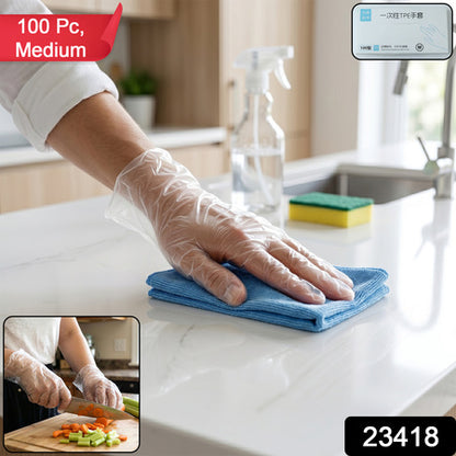 Disposable Clear Plastic Gloves (100  Pc Medium)