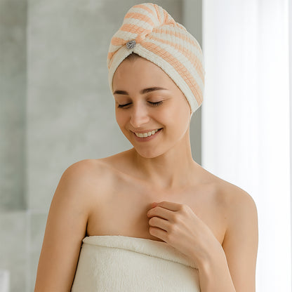 Soft Microfiber Hair Drying Towel Wrap With Cute Teddy Bear Button (1 Pc)
