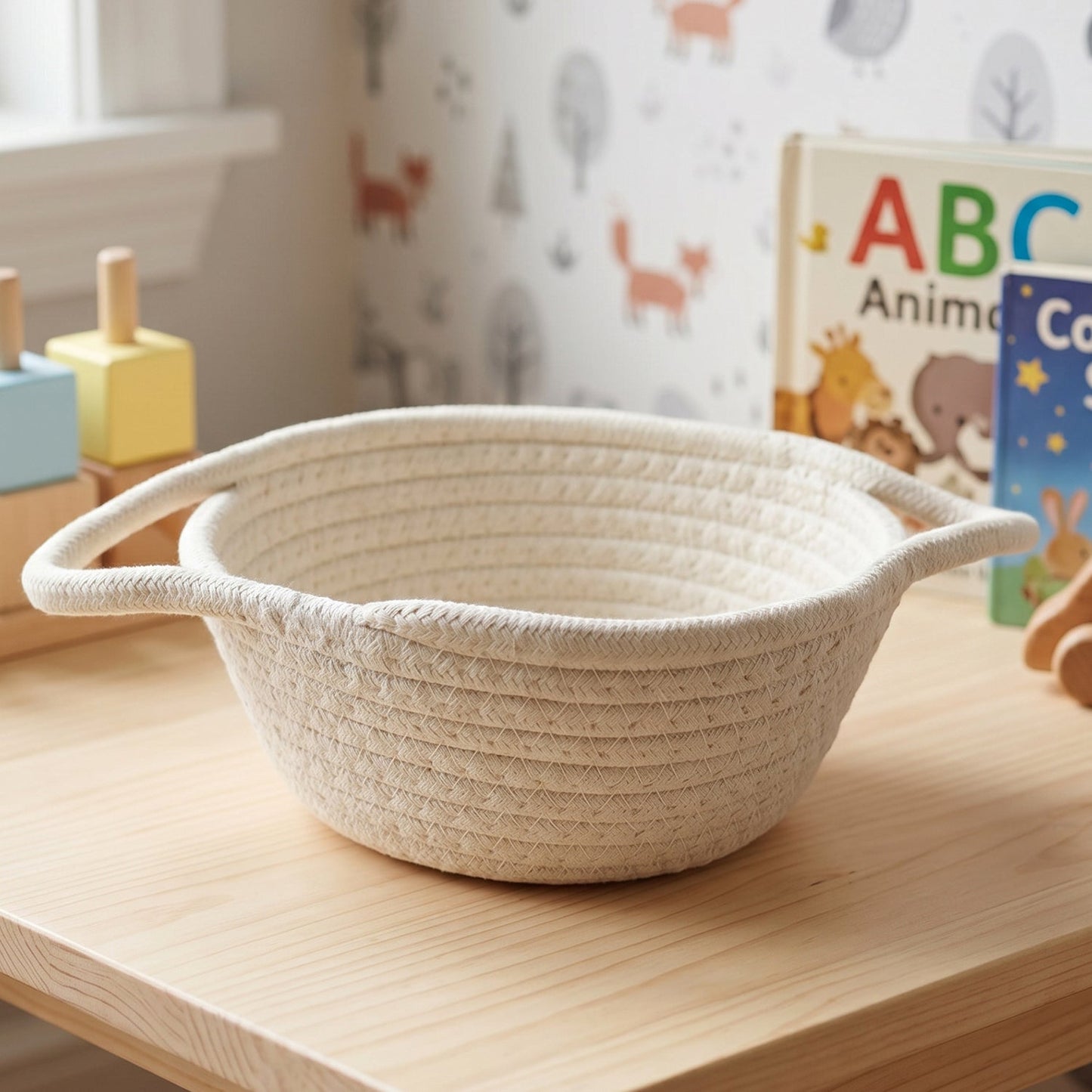 Cotton Rope Woven Storage Basket With Handles For Toys And Organizing (1 Pc)