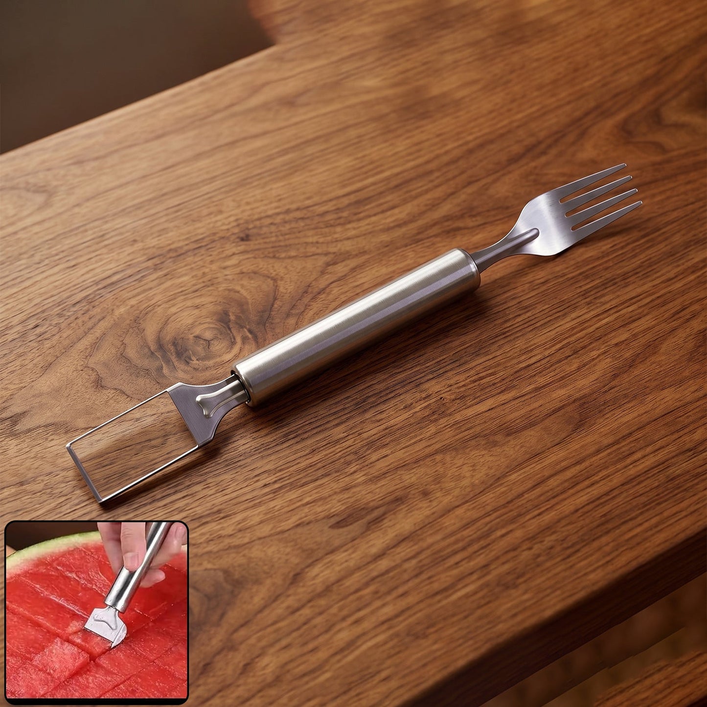 Stainless Steel 2 In 1 Watermelon Slicer Cutter With Fork Fruit Tool (1 Pc)