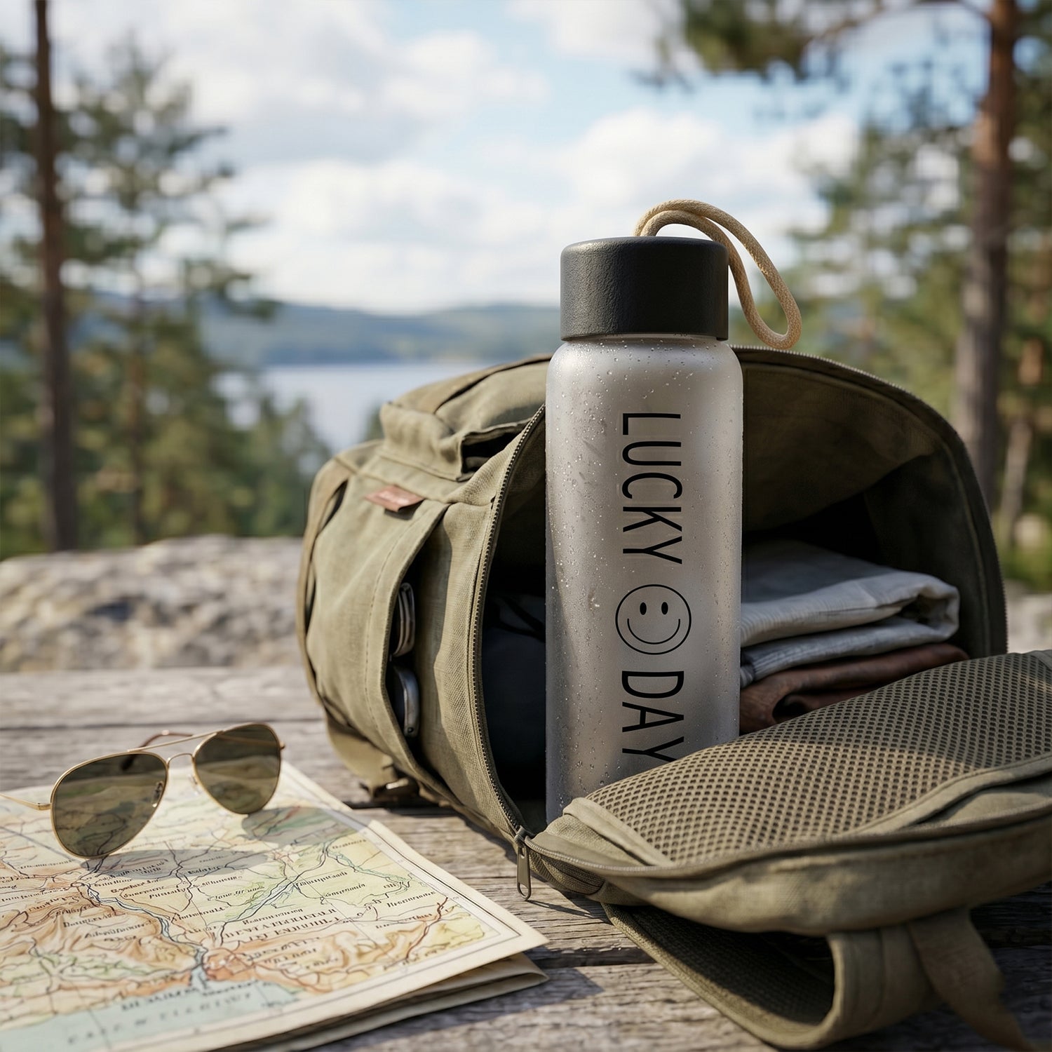 Premium Frosted Glass Water Bottle With Leak Proof Lid (350 Ml)