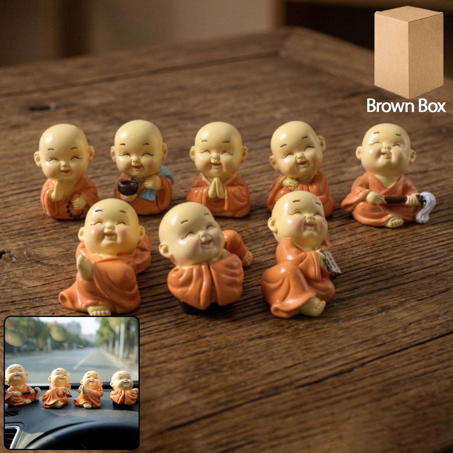 Adorable Mini Monk Buddha Idol Set (8 Pc)