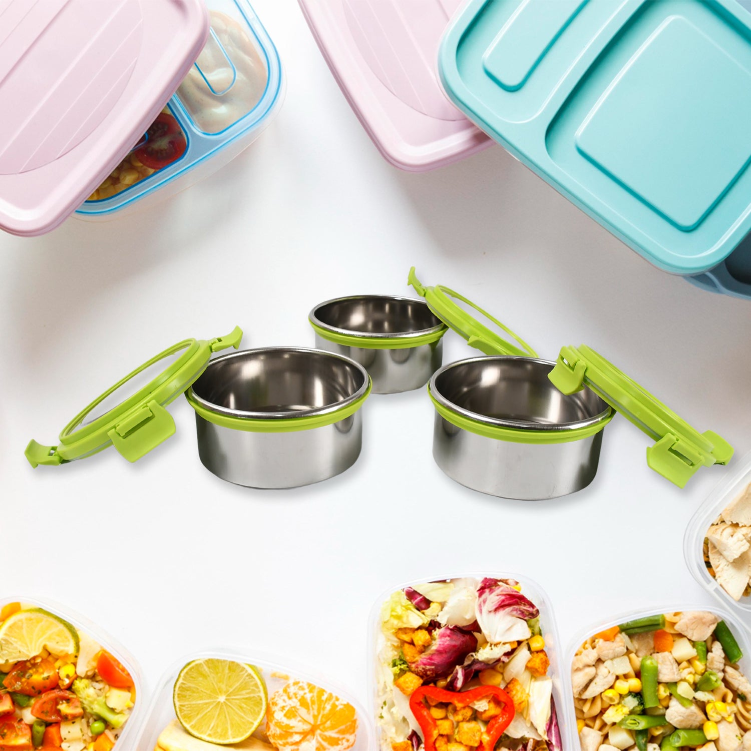 Stainless Steel Tiffin Lunch Box Container  Dabba With 4 Side Clip Lock Lid For Office  School Use Food Grade  Air Tight  Easy To Carry  Leak Proof