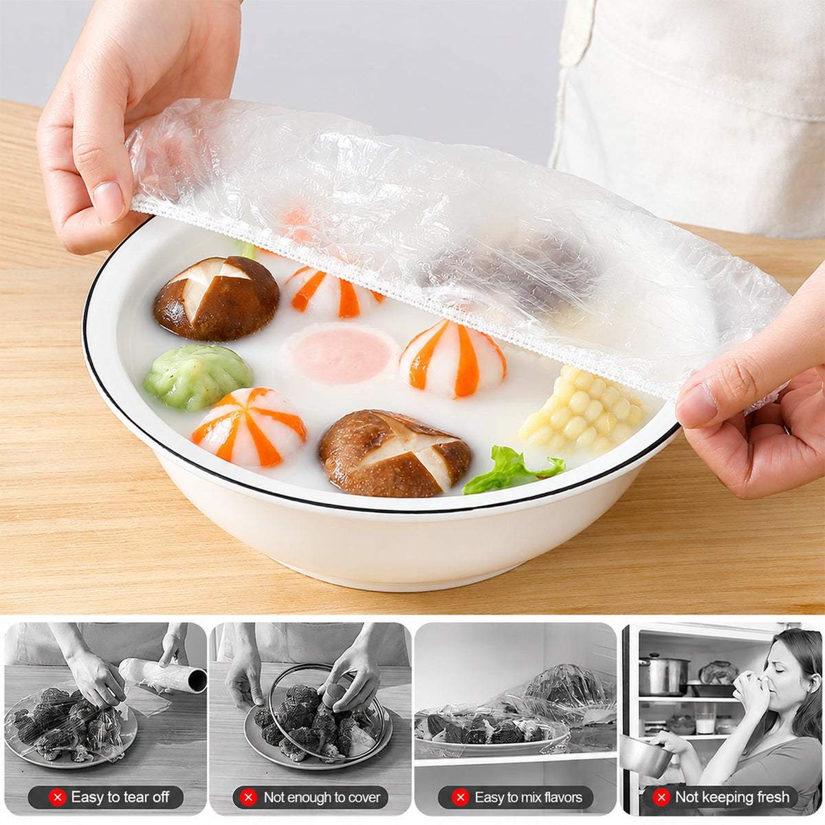 Plastic Elastic Food Wrap Bag Covers For Bowls Plates And Fresh Storage (100 Pc)