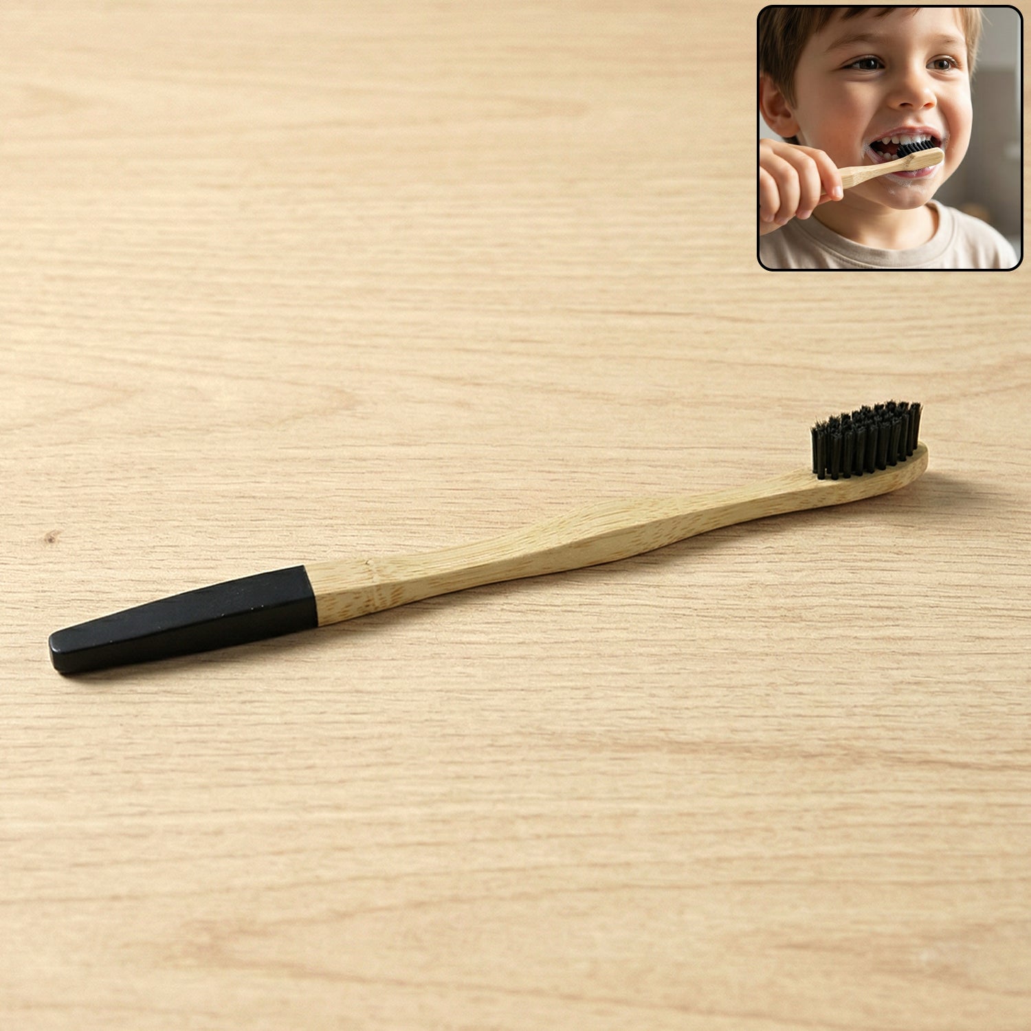 Natural Bamboo Toothbrush With Soft Charcoal Bristles (1 Pc)