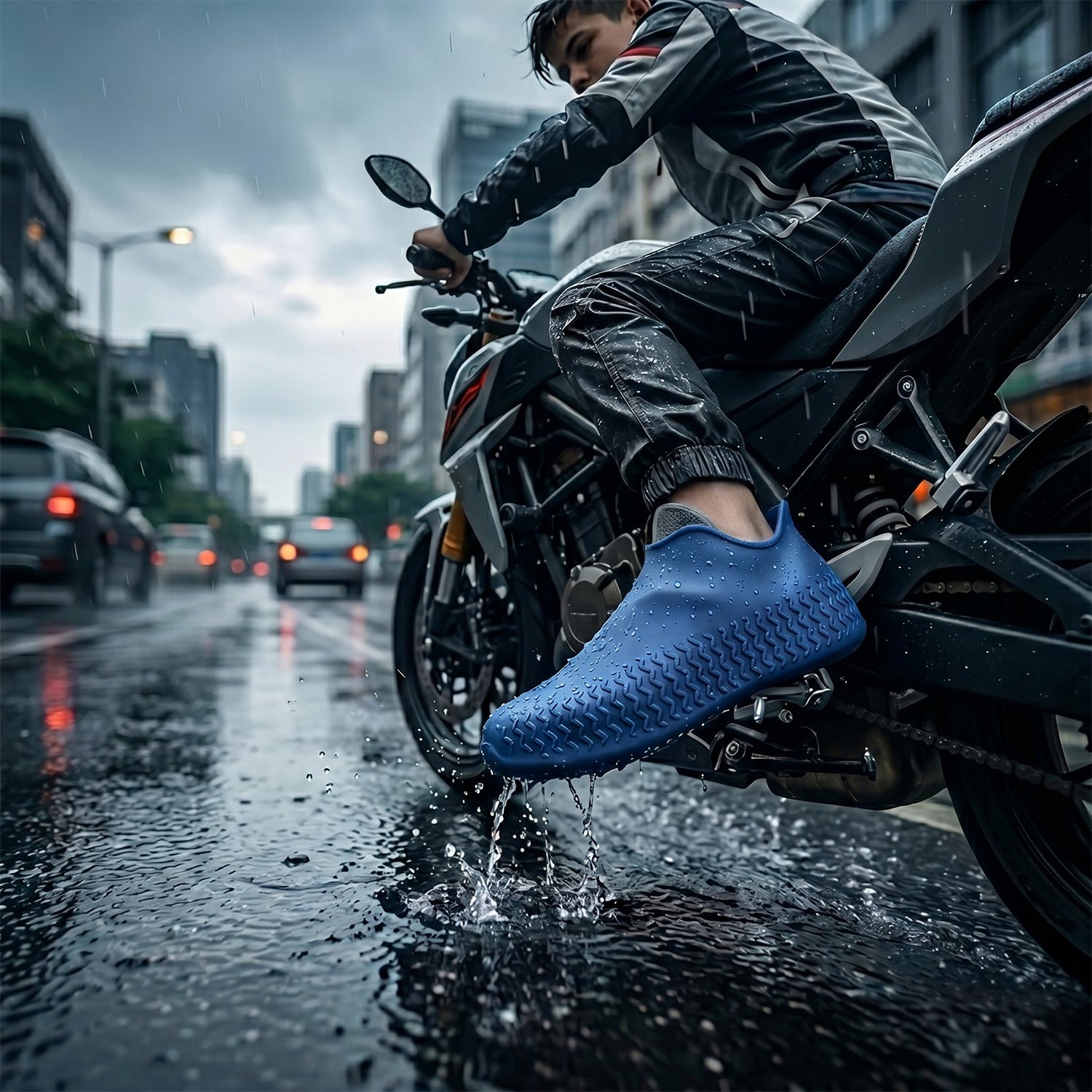 Reusable Waterproof Silicone Rain Shoe Cover Blue Small Non Slip (1 Pair)