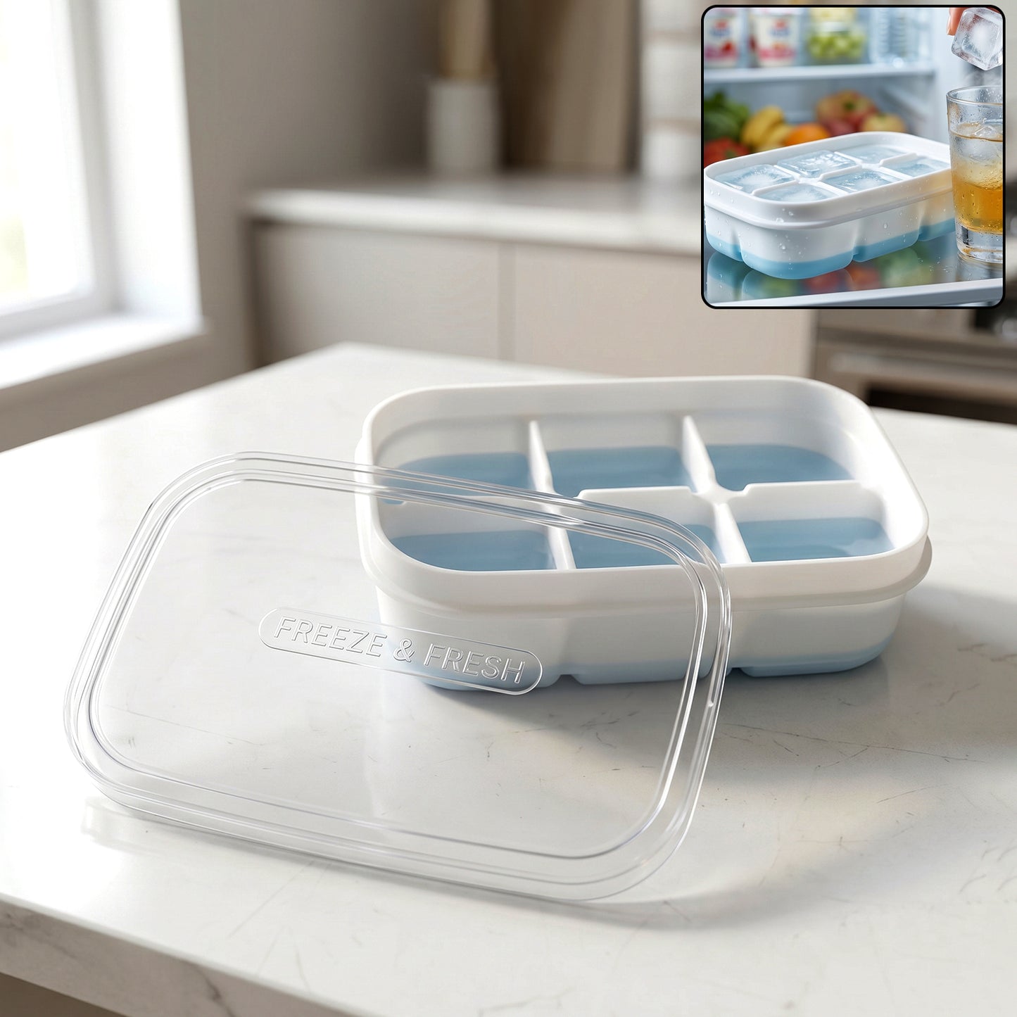 Mini Plastic 6 Cavity Ice Tray - Freeze  Fresh Compact Ice Cube Tray