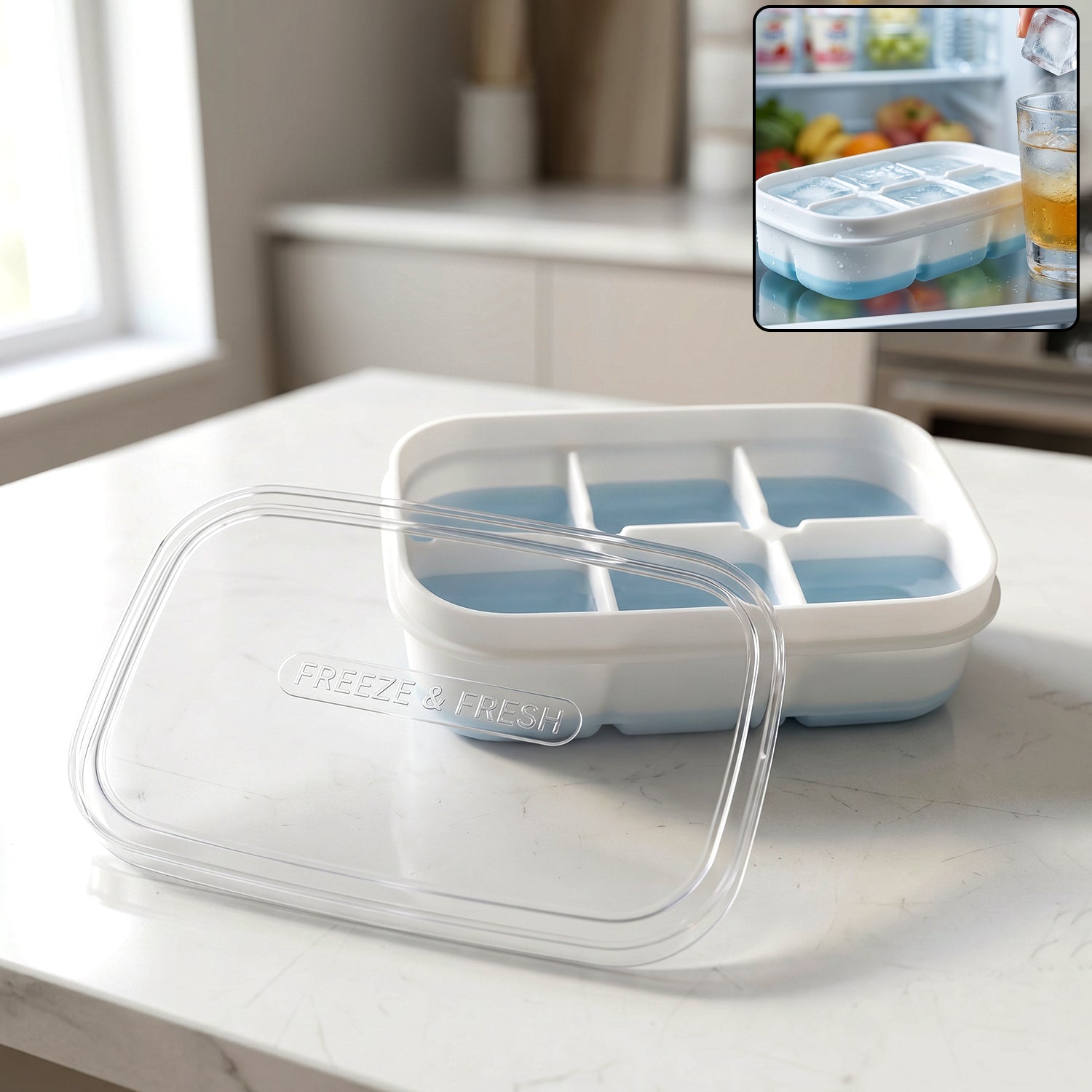 Mini Plastic 6 Cavity Ice Tray - Freeze  Fresh Compact Ice Cube Tray