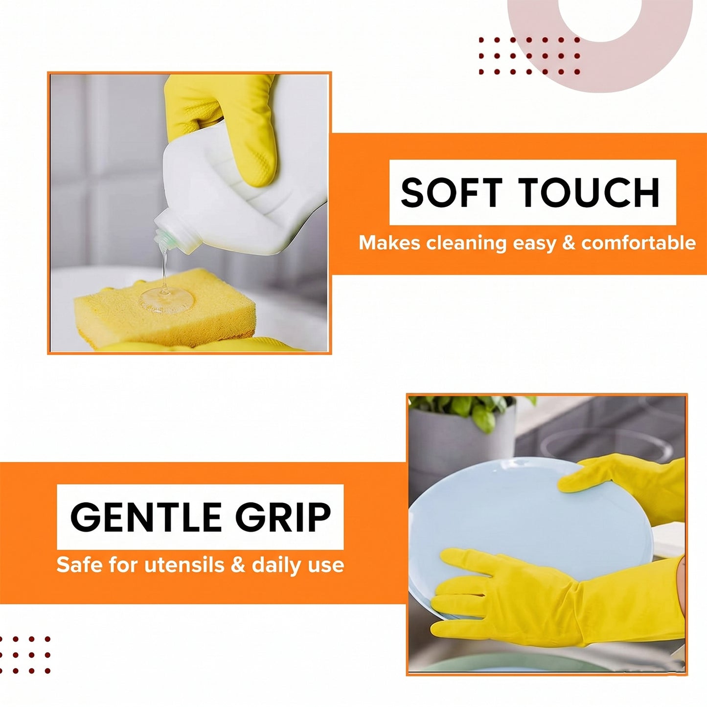 Large Yellow Cleaning Rubber Gloves Reusable Kitchen Dishwashing (1 Pair)