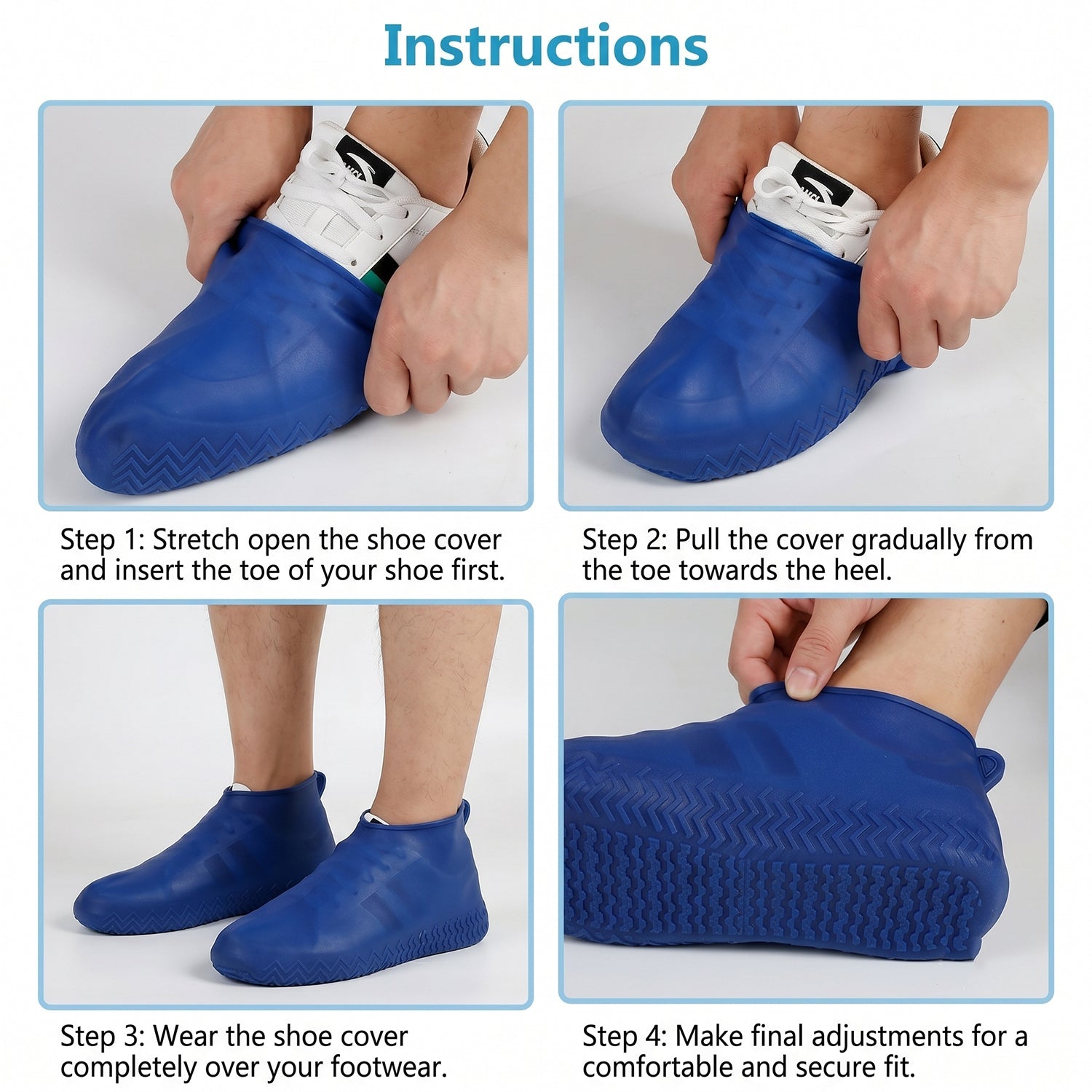 Reusable Waterproof Silicone Rain Shoe Cover Blue Small Non Slip (1 Pair)